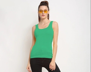 Débardeur en tricot vert uni pour femme, col rond, vêtement décontracté, 100% coton, respirant, longueur normale - Product Image 1