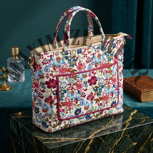 Luxury Floral Embroidered Business Tote | Slim Designer <b>Laptop</b> Bag for Women | Wholesale Custom Genuine Leather Handbag - Product Image 1