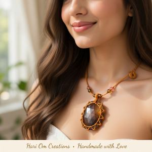 Handmade Ametrine Macrame Pendant Necklace | Faceted Purple Brown Stone Boho Healing Jewelry - Product Image 5