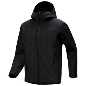 <b>Men's</b> Fleece Stand Collar Hooded <b>Jacket</b> Breathable <b>Denim</b> Winter Water Resistant Reflective Printing Softshell <b>Jacket</b> For <b>Men's</b> - Product Image 4