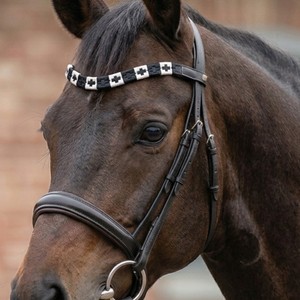Fronture de cheval en cuir pleine fleur de vachette, artisanale, brodée et cousue, motif aztèque Argentum Pampa - Product Image 1