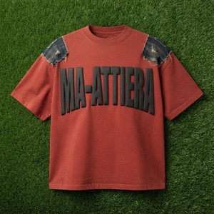 Men's Rust <b>Red</b> <b>Oversized</b> T <b>Shirt</b> 3D Graphic Print Denim Shoulder Detail Short Sleeve Streetwear Apparel Wholesale Casual - Product Image 5
