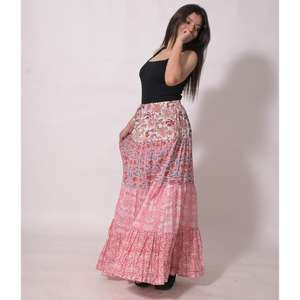 Jupe longue maxi respirante en coton indien patchwork, imprimé au bloc, style bohème, faite à la main, pour festivals ethniques - Product Image 3