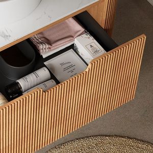 DINA 36\" Modern <b>Wall</b> Mounted Bathroom Vanity Sink <b>Floating</b> Curved Edges with Striped Storage Cabinet Drawer Luxury Vanities - Product Image 2