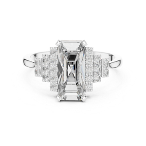 Anillo de Compromiso de Oro Blanco de 14K con Esmeralda y Diamante Redondo Cultivado en Laboratorio para Mujer |   Diamante Cultivado Nuevo - Product Image 1