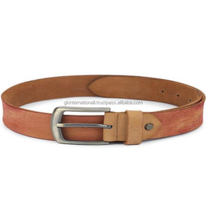 Cinturón y accesorios de cuero genuino suave marrón claro Vintage de alta moda para hombre con hebilla clásica plateada mate - Product Image 1