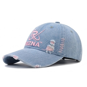 Gorra de Béisbol RIZNA de Mezclilla Twill, 6 Paneles, Ajustable, Unisex, Estilo Casual Vintage, Lavada, con Logotipo Bordado en 3D en el Panel Frontal, Azul, Algodón, Metal - Product Image 2