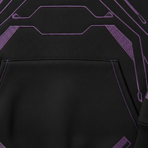Sudadera con Capucha Negra para Hombre con Estampado Geométrico Morado, Corte Holgado, Estilo Casual, Manga Regular, Tela French Terry - Product Image 5