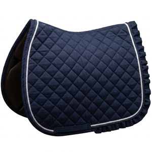 Manta de Silla de Montar Ecuestre Premium Azul Marino con Corte de Diamante, Acolchado Fino de Algodón, Base Antideslizante, Volantes de Tela Blanca, 18mm - Product Image 2