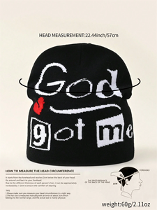 หมวกบีนนี่ปักลาย God Got Me สีดำ แบบยูนิเซ็กส์ สำหรับฤดูหนาว ทำจากอะคริลิก 100% ลายตัวอักษร ขนาดผู้ใหญ่ 56-58 ซม. - Product Image 4