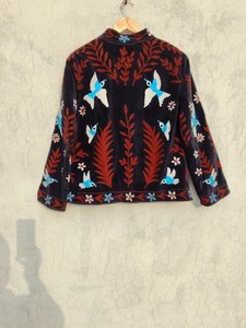Stunning Hand Embroidered Hummingbird <b>Velvet</b> Jacket Indian Folk Art Outwear Suzani Boho Chic Floral <b>Coat</b> <b>Women's</b> Winter Blazer - Product Image 2