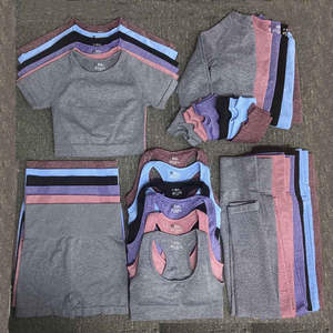 Conjunto Deportivo para Mujer, Sin Costuras, Color Sólido, Top Corto de Manga Larga, Leggings de Cintura Media, para Fitness, Yoga, Ejercicio, Ropa Deportiva Elástica y Reciclable - Product Image 2