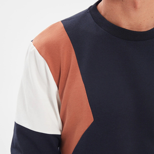 Men's Navy Blue Patchwork Pullover <b>Sweater</b> With White And Orange Panels Regular Sleeve Knitted Autumn Wear Knitted <b>Sweaters</b> - Product Image 5