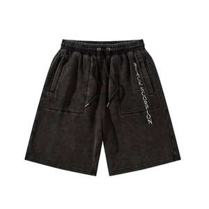 Pantalones cortos deportivos para hombre, pantalones cortos casuales deportivos, pantalones cortos básicos lisos para hombre con logotipo bordado desgastado - Product Image 1