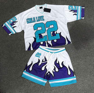 Ensemble 2 pièces personnalisé pour homme, été, respirant, en tissu polyester/coton, t-shirt en maille et short, style streetwear ample, football - Product Image 2