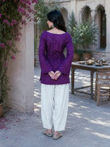 Cotton Bandhej Square Neck <b>Top</b> with Elastic Waist Palazzo Farsi Pants - Product Image 4