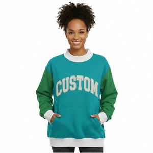 Nouveauté : Sweat-shirt pour femme à col montant, 80% coton, 20% polyester, personnalisable, bicolore, avec bordure côtelée au bas, poches kangourou, style streetwear - Product Image 6