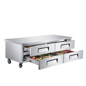 Frigorifero da Lavoro Professionale per Cucina Commerciale 72'' con Base Chef, 4 Cassetti, 12 Vaschette in Acciaio Inox per Ristoranti - Product Image 1