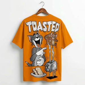 T-shirt noir pour homme à manches courtes et col rond, imprimé dessin animé Tom et Jerry, style streetwear oversize, jersey décontracté éco-responsable - Product Image 6