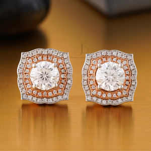 2.57 CT Two-Tone Double Halo Lab Grown Diamond Stud <b>Earrings</b> 14K White Yellow Rose Gold Trendy Style - Product Image 1