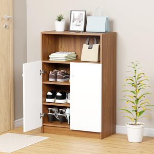 4-Tier Engineered Wood <b>Shoe</b> Rack with Door | Multi-Layer <b>Storage</b> Organizer Shelf for <b>Shoes</b>, Bags & Accessories – Oak Brown - Product Image 1
