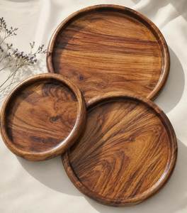 Plateau de service en bois naturel fait à la main, forme ovale, design bohème, pour mariage, Diwali, décoration de la maison, utilisation en cuisine, prix raisonnable - Product Image 1