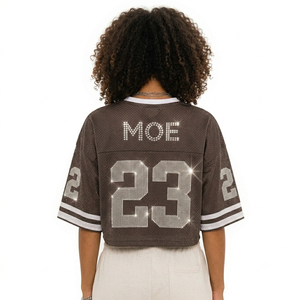 Women's <b>Cropped</b> <b>Rhinestone</b> Y2K Mesh <b>Top</b> American Football Jersey Oversized Streetwear Custom Logo Soccer Shirt OEM ODM Supplier - Product Image 2
