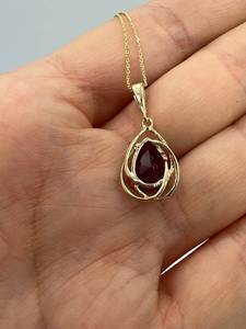 Collier en argent 925 avec pendentif goutte d'eau en rubis naturel, style vintage, pierre de naissance de juillet, certifié par un tiers, vente en gros - Product Image 5