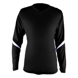 Maillot de volley-ball à manches longues pour femme, col en V, empiècements contrastants aux manches, en polyester respirant, avec impression de marque sur les manches pour l'accélération - Product Image 3