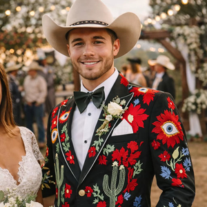 Blazer negro con bordado floral y diseño artístico para hombre – Chaqueta de traje de diseñador para fiestas y bodas - Product Image 1