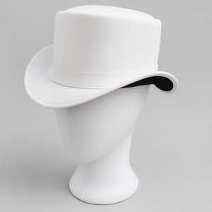 High Quality Custom Handmade White Full-Grain Leather Steampunk Top Hat Curved Brim Gothic Victorian Hat - Product Image 4