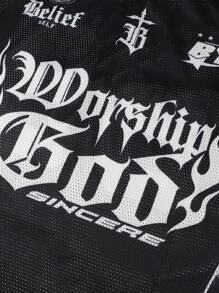 Camiseta de fútbol americano de malla texturizada para hombre con gráfico gótico de leopardo, cuello en V, estilo urbano, producción OEM personalizada al por mayor - Product Image 3