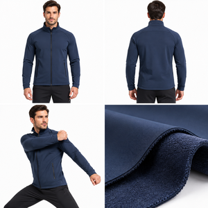 Wholesale <b>Men</b> <b>Navy</b> Blue <b>Fleece</b> Jacket Stand Collar Full Zip Casual Windproof Outdoor Wear Slim Fit Regular Polyester <b>Men</b> Jacket - Product Image 4