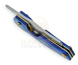 Navaja Plegable de Acero de Damasco Personalizada con Mango de Madera Azul, Cuchillo Premium para Camping y Uso General con Funda de Cuero OEM ODM - Product Image 3