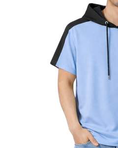 T-shirt à capuche personnalisé pour homme, manches courtes, décontracté, en coton doux, pour l'été, bleu ciel, noir, style streetwear - Product Image 3