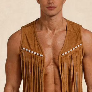 <b>Mens</b> Leather Cowboy Fringe Vest Western Sleeveless <b>Jacket</b> <b>Suede</b> Tassel Rodeo Biker Festival Supplier Premium OEM Apparel - Product Image 4