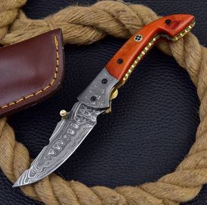Couteau de poche pliant artisanal en acier Damas, qualité industrielle, personnalisable, support ODM/OEM, couteau utilitaire à manche droit en bois - Product Image 3