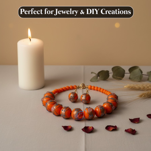 Cuentas de Vidrio Lampwork Naranja de 16 mm |   Cuentas de Diseño Hechas a Mano |   Cadena de 8 Pulgadas para Hacer Joyas, Manualidades y Decoración |   EXPORTACIONES EXCEL - Product Image 4