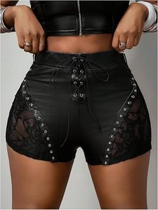 OEM Women's Faux Leather <b>Shorts</b> Fashion High Waist PU Leather Mini <b>Shorts</b> Custom Logo Wholesale Manufacturer - Product Image 4