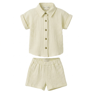 Conjunto de Muselina Orgánica Cot & Candy Jhabla, Brisa de Verano, Ropa para Bebés, 2 Piezas: Camisa Holgada con Pantalones Cortos, 0-3 Meses - Product Image 6