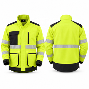 <b>High</b> <b>Visibility</b> Safety <b>Jacket</b> ANSI Class 2 EN ISO 20471 Class 2 Black Yellow Reflective Stripes Full Zip <b>Softshell</b> Waterproof - Product Image 3