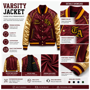 Veste universitaire pour homme OEM, matériau satiné de haute qualité, couleurs, taille et logo personnalisés, veste universitaire unisexe - Product Image 6