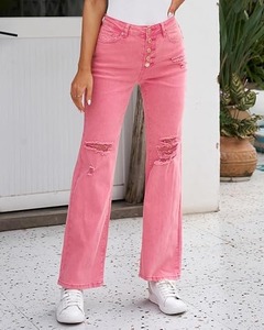 Jean bootcut rose en coton pour femme - Coupe classique vintage longueur genou pour le collège et les soirées romantiques - Product Image 3