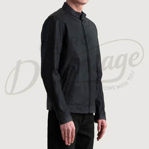 Chaqueta de Cuero Genuino Negra Premium para Hombre, Cuello Alto Minimalista, Corte Ajustado, Estilo Motero, Abrigo Casual - Product Image 6