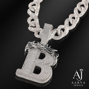 Collier pendentif lettre hip-hop plaqué or rose 18 carats avec micro-incrustation de moissanite pour cadeau de fête - Product Image 3