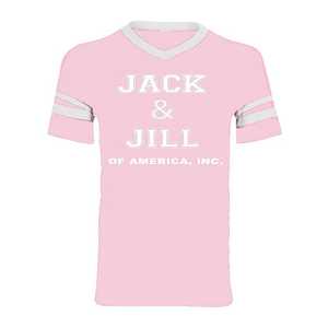 T-shirt Varsity pour jeunes Jack and Jill, col en V, manches courtes, style sportif, doux, confortable, décontracté, vêtements pour enfants, rose - Product Image 1