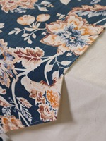 Chemin de table double couche en toile de coton slub premium, imprimé numérique floral, style damassé tissé à pompons, bleu, personnalisable pour salle à manger