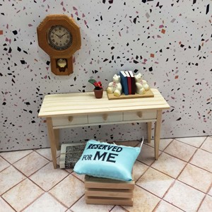 Miniature 1:12 Wooden Dollhouse Accessories Desk Furniture <b>Mini</b> Desk with Drawers Natural Finish for Decorative Display for age+ - Product Image 6