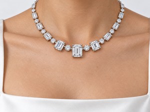 Collar de tenis clásico de oro blanco de 14K con diamantes cultivados en laboratorio, corte esmeralda y redondo, joyería fina para mujer, regalo de aniversario - Product Image 6