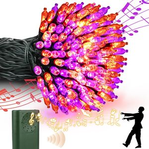 Luci a stringa a batteria da 33 piedi con 100 LED, sensore di musica e movimento per Halloween, arancione e viola, 2 colori - Product Image 1